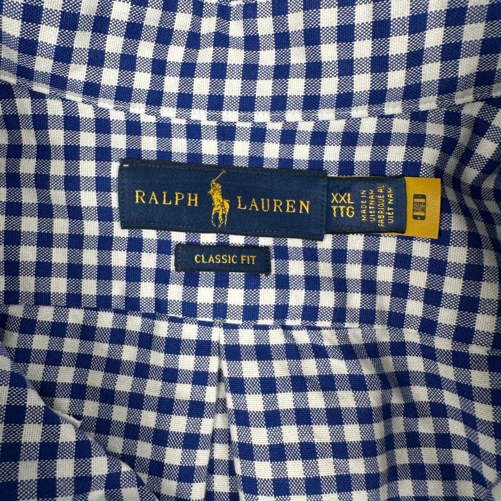 Ralph Lauren Button Down Shirt Mens XXL Classic Fit Gingham Blue White - Picture 4 of 12
